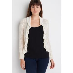 Daisy Fuentes Cream Open Knit Ruffle Cardigan Boho Cottagecore Vintage Sz Small
